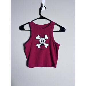 Red Paul Frank Cropped Tank Top Size Small Skull Monkey Ribbed Y2K